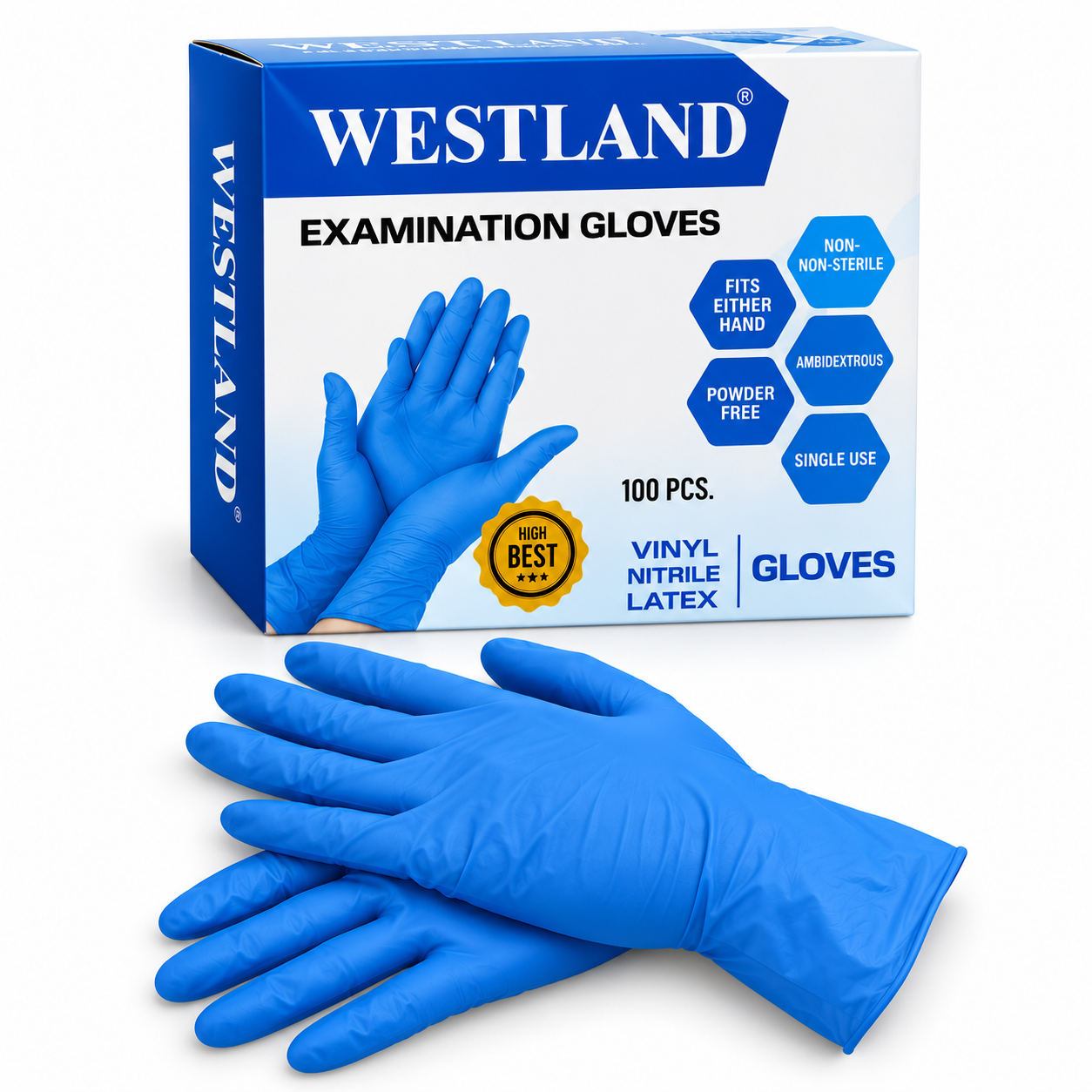 Westland powder free blue gloves bulk stock